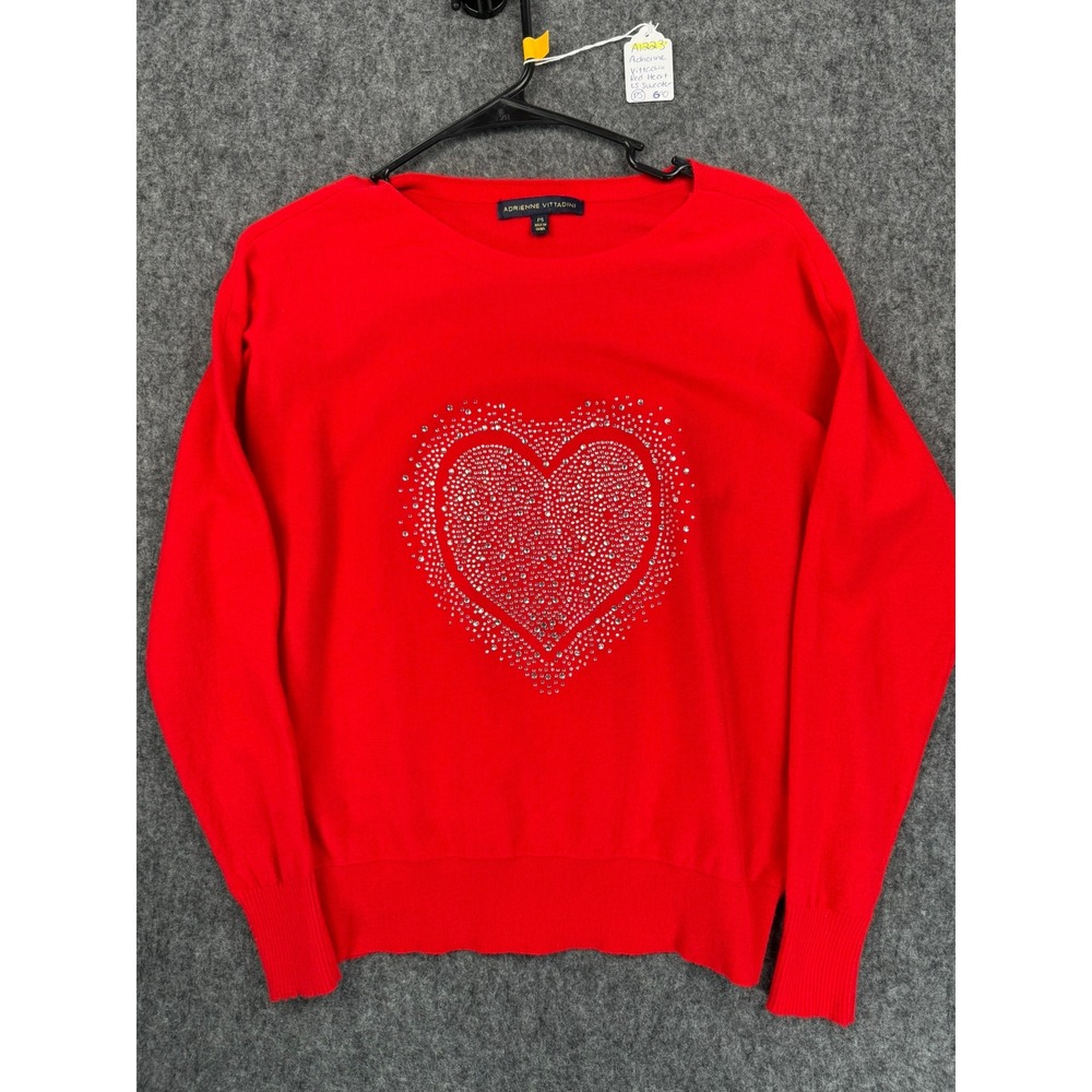 Adrienne Vittadini Red Rhinestone Heart Sweater GS65036P Petite Small PS